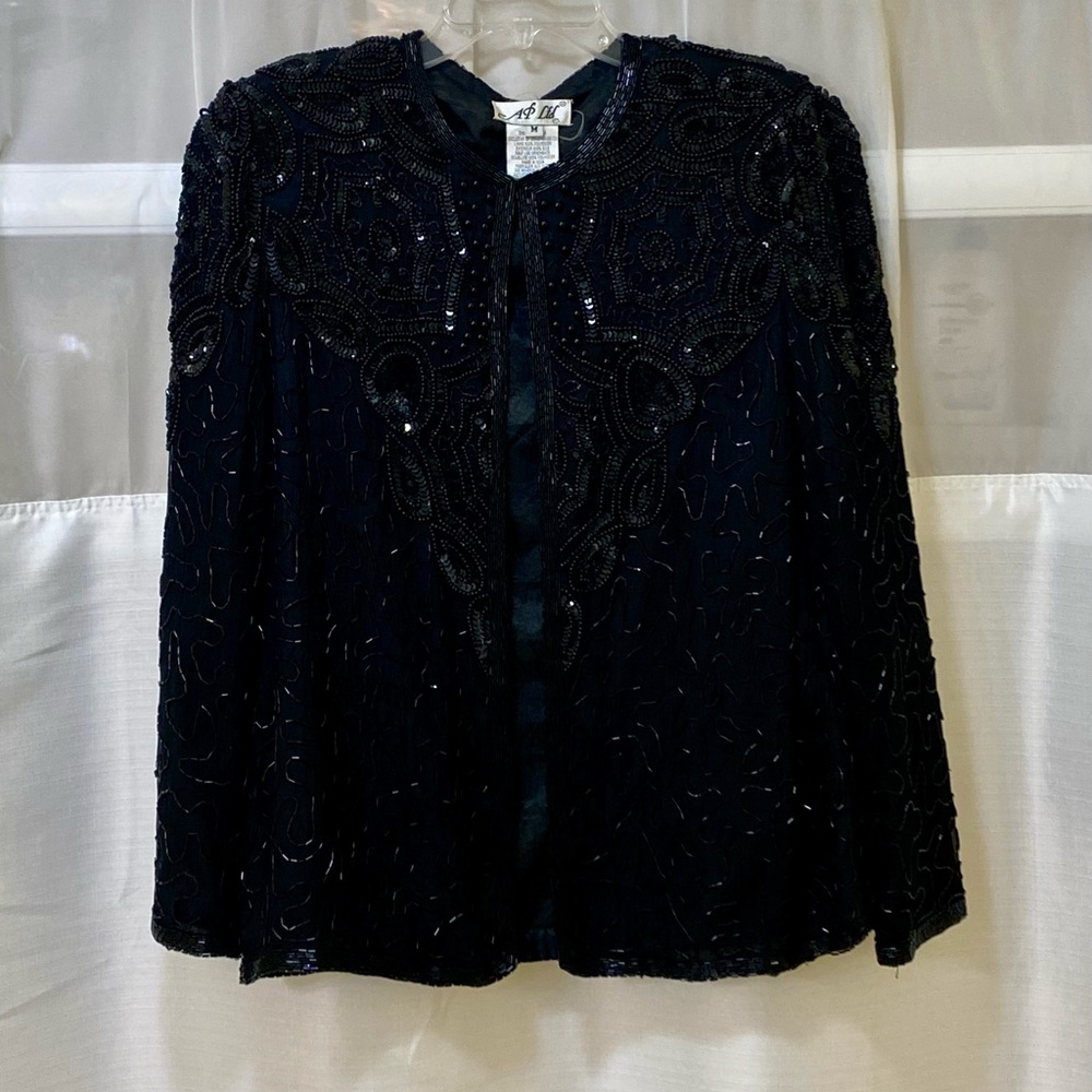 Ap Ltd Black Beaded and Sequins Long Sleeve Jacket, Medium